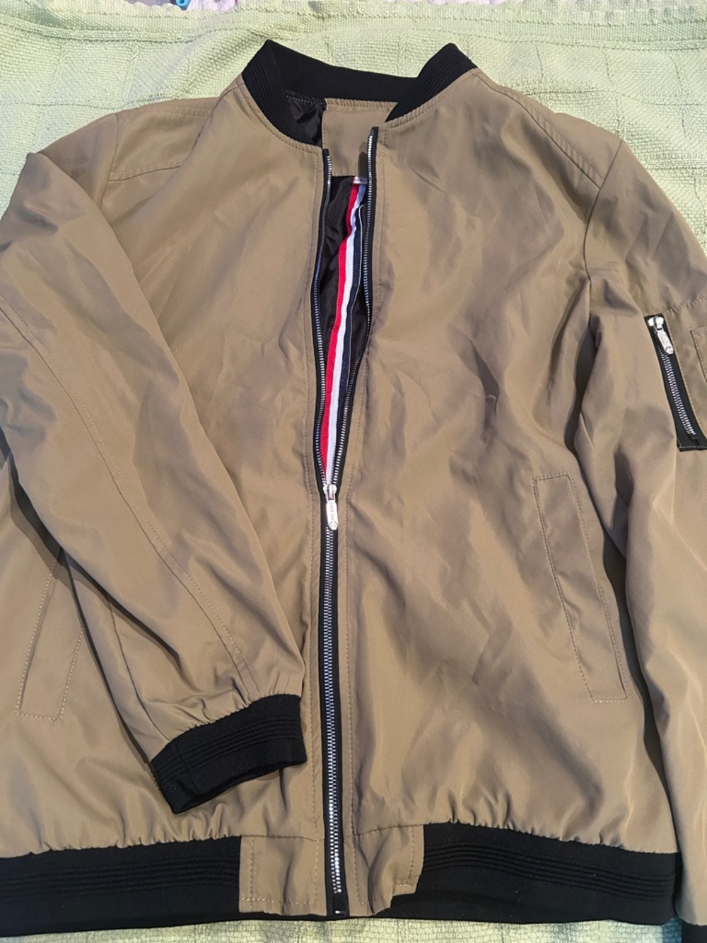 Men's Khaki Bomber Jacket with Black Trim